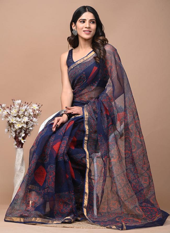 Cotton Blue  Digital Printed Saree